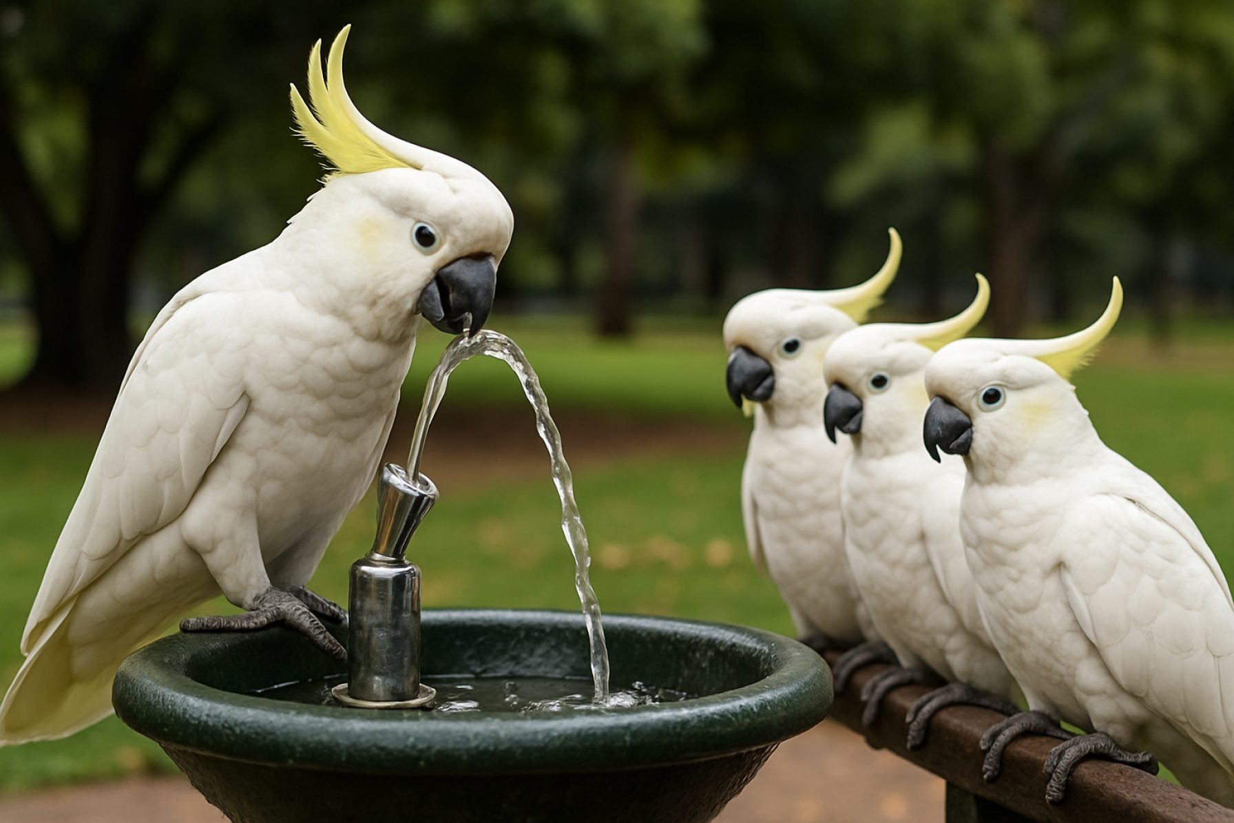 Sydney’s Sneaky Cockatoos Caught Turning on Park Fountains Themselves—And Lining Up for a Drink