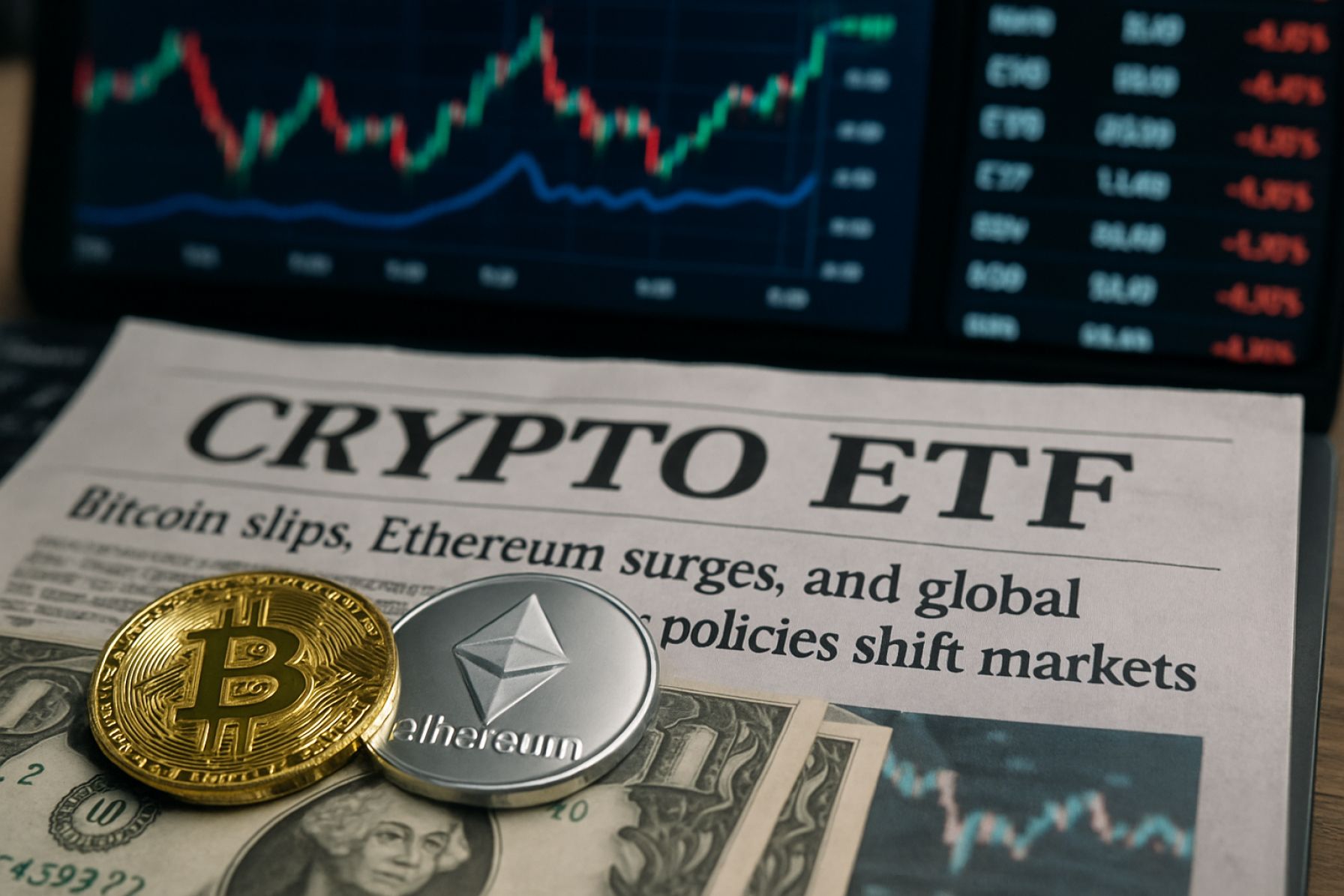 Crypto ETF Shakeup: Bitcoin Slips, Ethereum Surges, and Global Policies Shift Markets